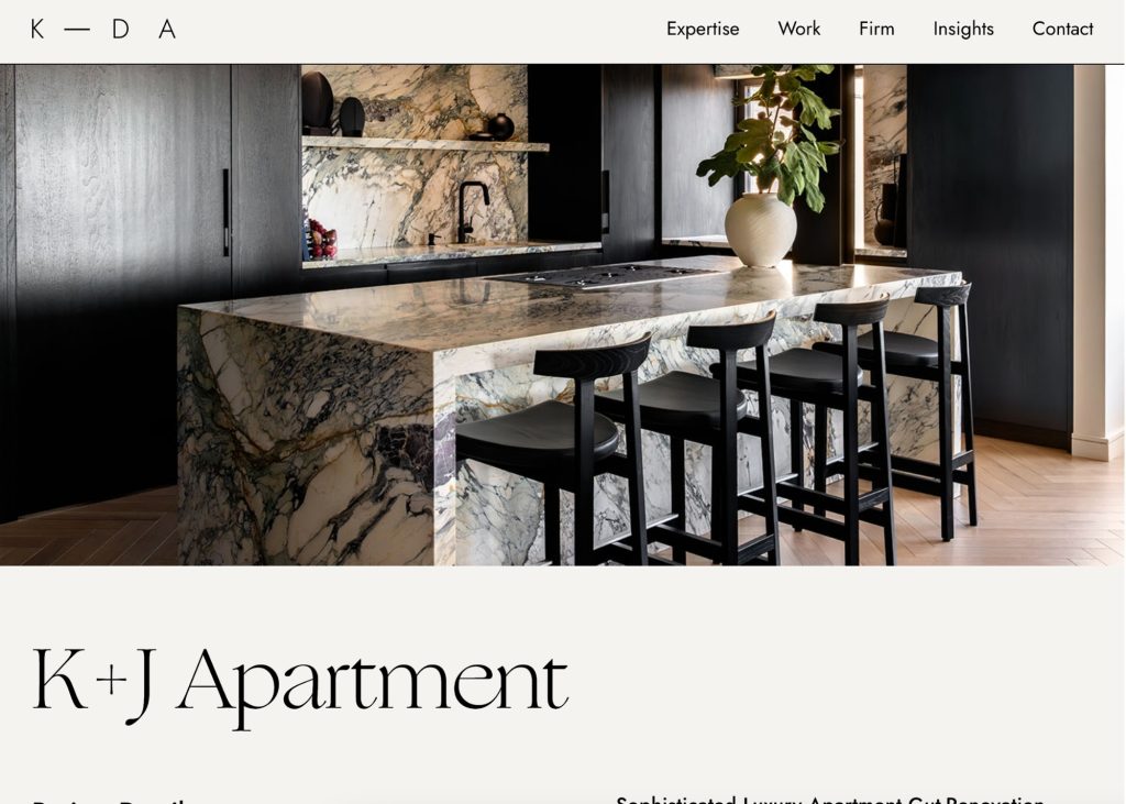 Featured work page on a architecture website
