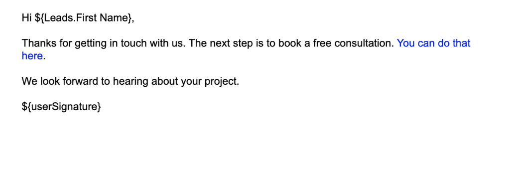 Short and sweet automated email after a lead inquiry