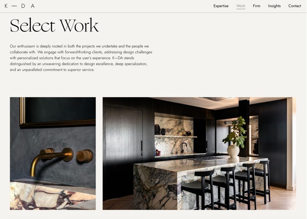 Select work portfolio on an architects site